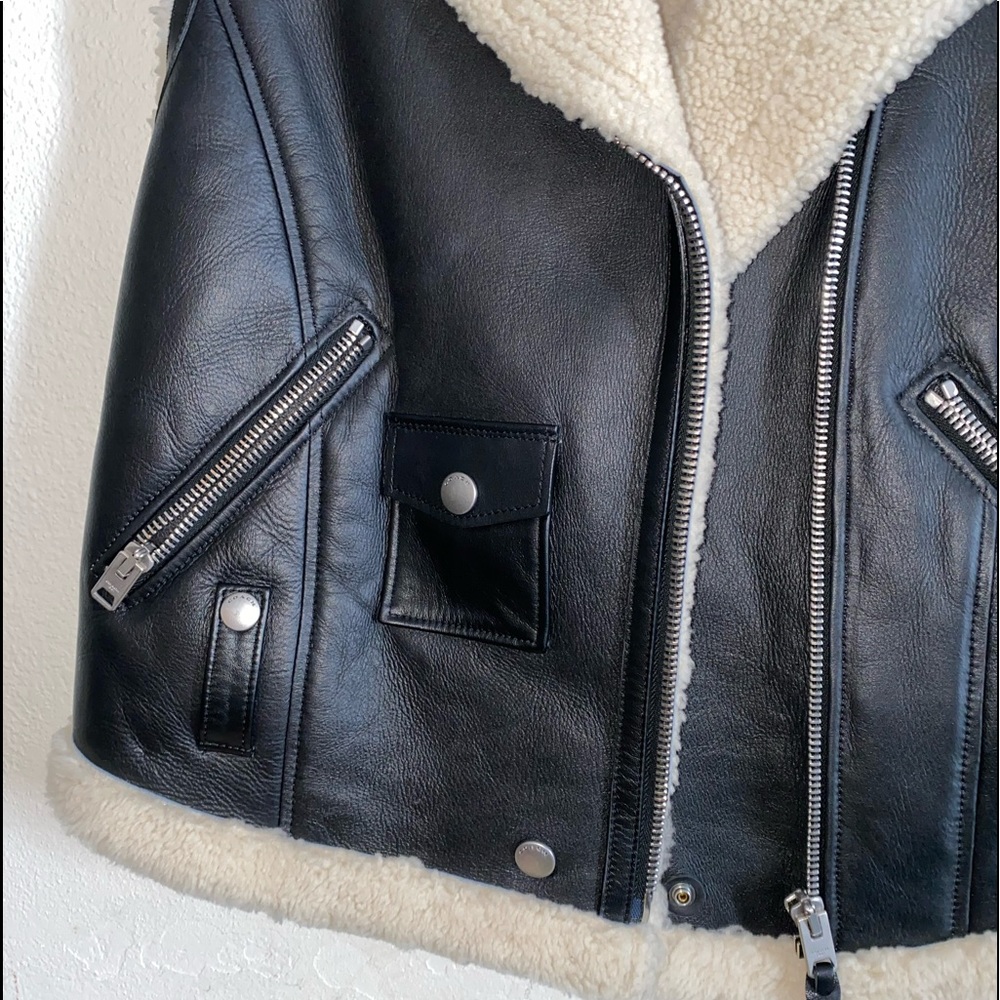Coach Black Leather Shearling-Lined Vest with Cream Trim - Picture 4 of 8